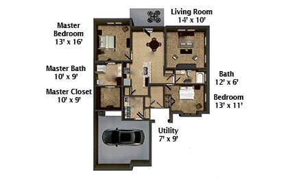 Two Bedroom Floor Plan 1,500 Square Feet at Senior Living Community
