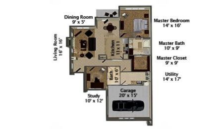 One Bedroom Floor Plan 1,400 Square Feet at Senior Living Community